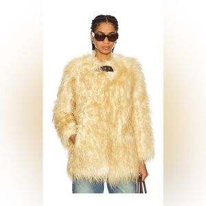 APPARIS Petra Faux Mongolian Fur Short Coat in Panna Cotta